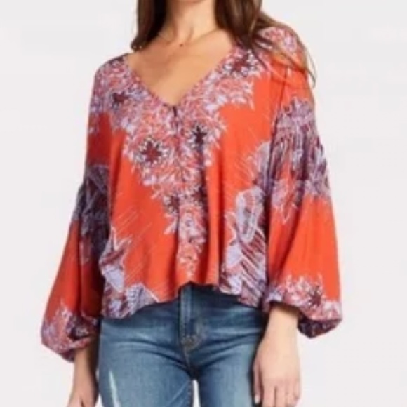 Free People Tops - Free People Birds Of A Feather Floral Blouse Size Small